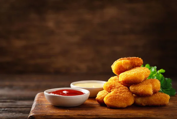 Homemade Chicken Nuggets Sauces Copy Space — Stock fotografie