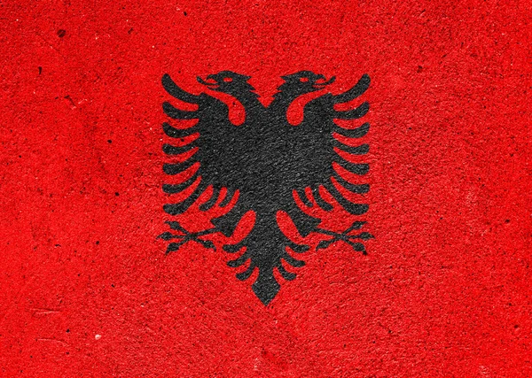 Bandiera Stato Della Repubblica Albania Una Parete Intonacata — Foto Stock