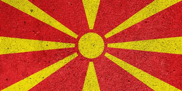 Bandera Del Estado Macedonia Del Norte Una Pared Yeso —  Fotos de Stock