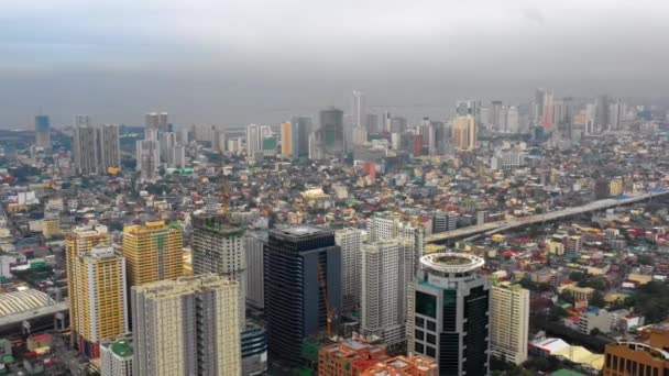 Manila Skyscrappers Capital Philippines Beautiful Panorama Business Center City Aerial — 비디오
