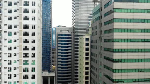 Manilas Byggnad Filippinernas Huvudstad Skyskrapor Storstad Flyg Och Närvy — Stockvideo