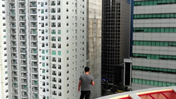 Man Utkanten Byggnad Manila Filippinernas Huvudstad Skyskrapor Storstad Flyg Och — Stockvideo