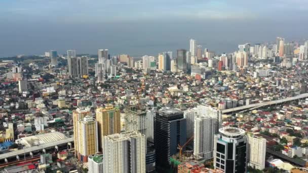Манильский Горизонт Покрыт Изобилием Дневном Свете Прекрасная Столица Филиппин Воздушным — стоковое видео