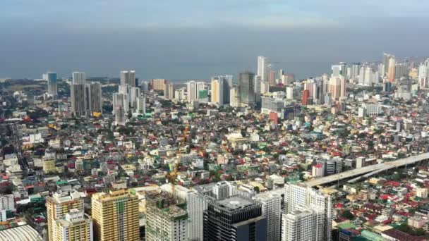 Vista Panorámica Ciudad Manila Cubierta Niebla Contaminación Hermoso Panorama Las — Vídeo de stock
