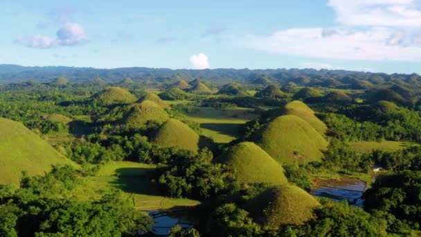 Letecký Pohled Dronem Nad Chocolate Hills Bohol Filipínách Krásné Zelené — Stock video