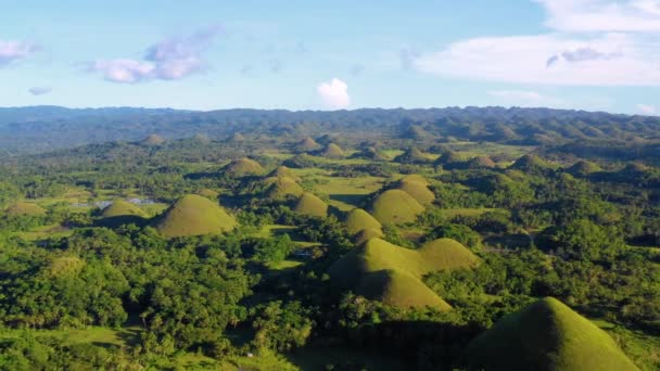 필리핀의 초콜릿 상공에서 드론으로 공중에서 수있습니다 지평선 아름다운 나무들 — 비디오