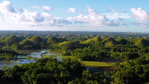 Risfält Chocolate Hills Bohol Filippinerna Vackra Gröna Kullar Och Ris — Stockvideo