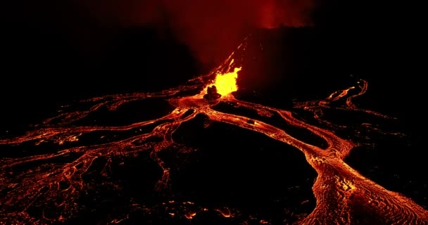 Amazing View Icelandic Volcano Fagradalsfjall Drone Shooting Magma Spewing Crater — Vídeos de Stock