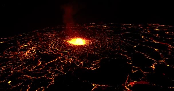 Magma Erupting Volcano Crater Dark Sky Amazing View Drone Restrained — Stock videók