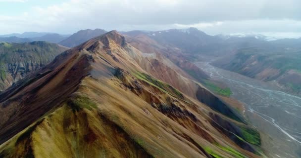 Close Shot Drone Tracking Thick Flows Viscous Slow Moving Lava — Stock video