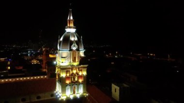Night view from above of the Cathedral of Cartagena de Indias.