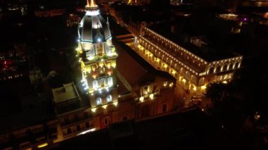 Aerial night beautiful view of cartagena city in colombia.
