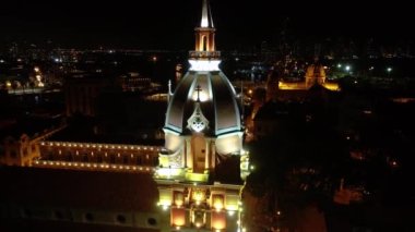 Wonderful night view from above of the old walled city of cartagena.