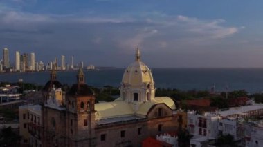 Aerial view of san pedro cathedral in cartagena city.