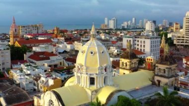 View from above by drone displaying san pedro church in cartagena.