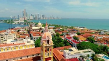 Aerial view of santa catalina cathedral and bocagrande neighborhood.