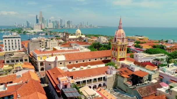 Aerial Shot Beautiful Cartagena City World Heritage Center — Stockvideo