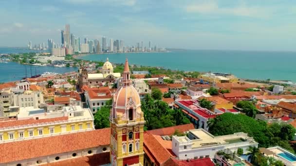 Aerial View Santa Catalina Cathedral Bocagrande Neighborhood — Vídeo de stock