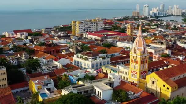 Утренний Вид Красивый Спокойный Город Картахена Колумбии — стоковое видео
