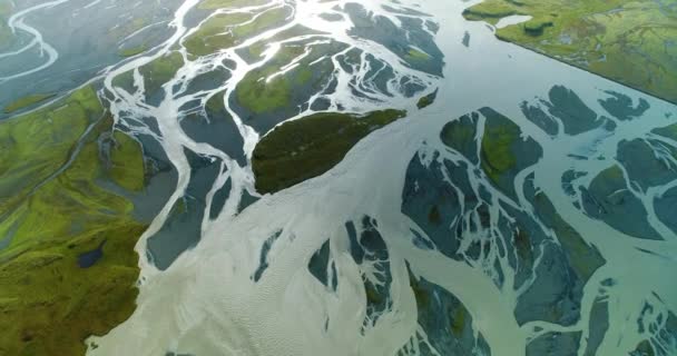 Uma Vista Aérea Rio Islandês Camas Rio Gelândicas Disparadas Drone — Vídeo de Stock