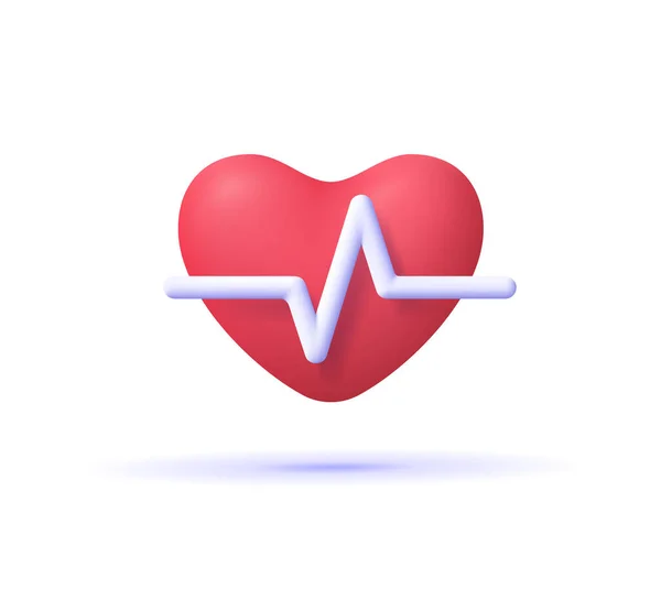 Red Heart White Pulse Line White Background Heart Pulse Heartbeat — Stock Vector