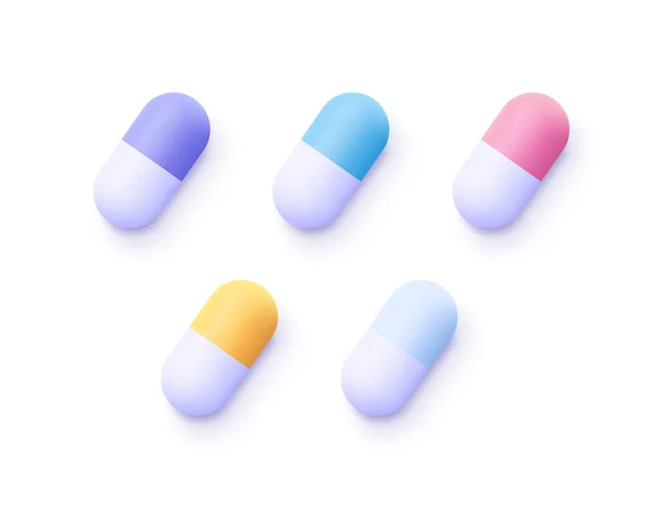 Set Pillole Mediche Colori Icona Del Vettore Stile Minimale Cartone — Vettoriale Stock