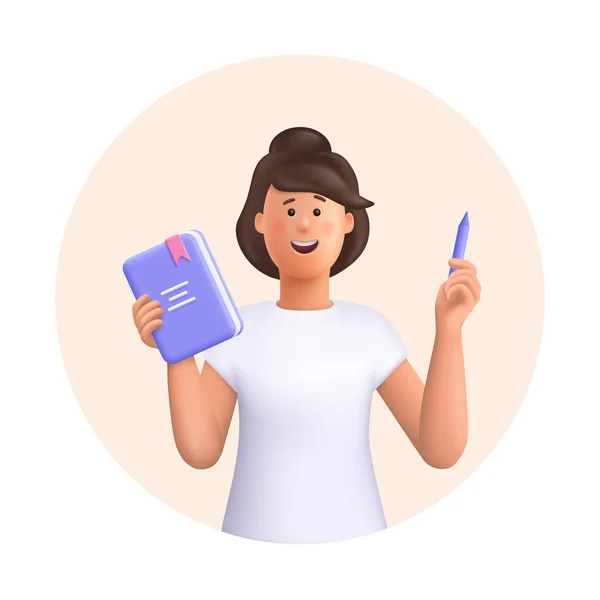 Young Woman Jane Holding Book Pencil Education Knowledge Study Concept — Stockvektor