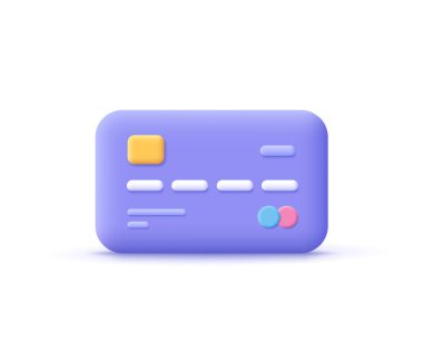 Kredi Kartı. Bağlantısız online ödemeler, online alışveriş konsepti 3D vektör simgesi. Çizgi film biçimi.