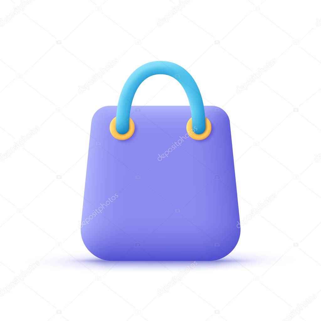 Shopping bag, handbag. Sale, discount, promotion, shopping concept.3d vector icon. Cartoon minimal style.