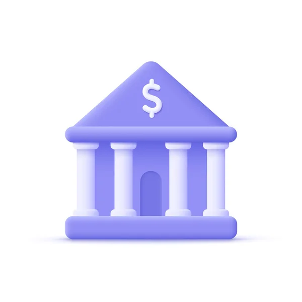 銀行ビルだ オンライン銀行 銀行取引 銀行サービス 3Dベクトルアイコン 漫画のミニマルスタイル — ストックベクタ