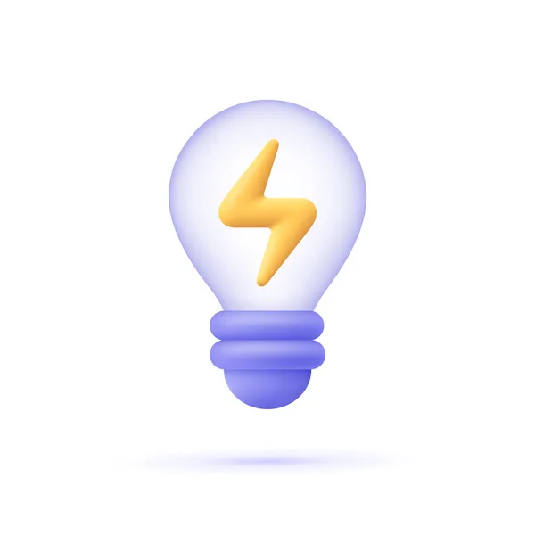 Glühbirne Mit Blitz Symbol Strom Und Energie Vektorsymbol Minimaler Cartoon — Stockvektor