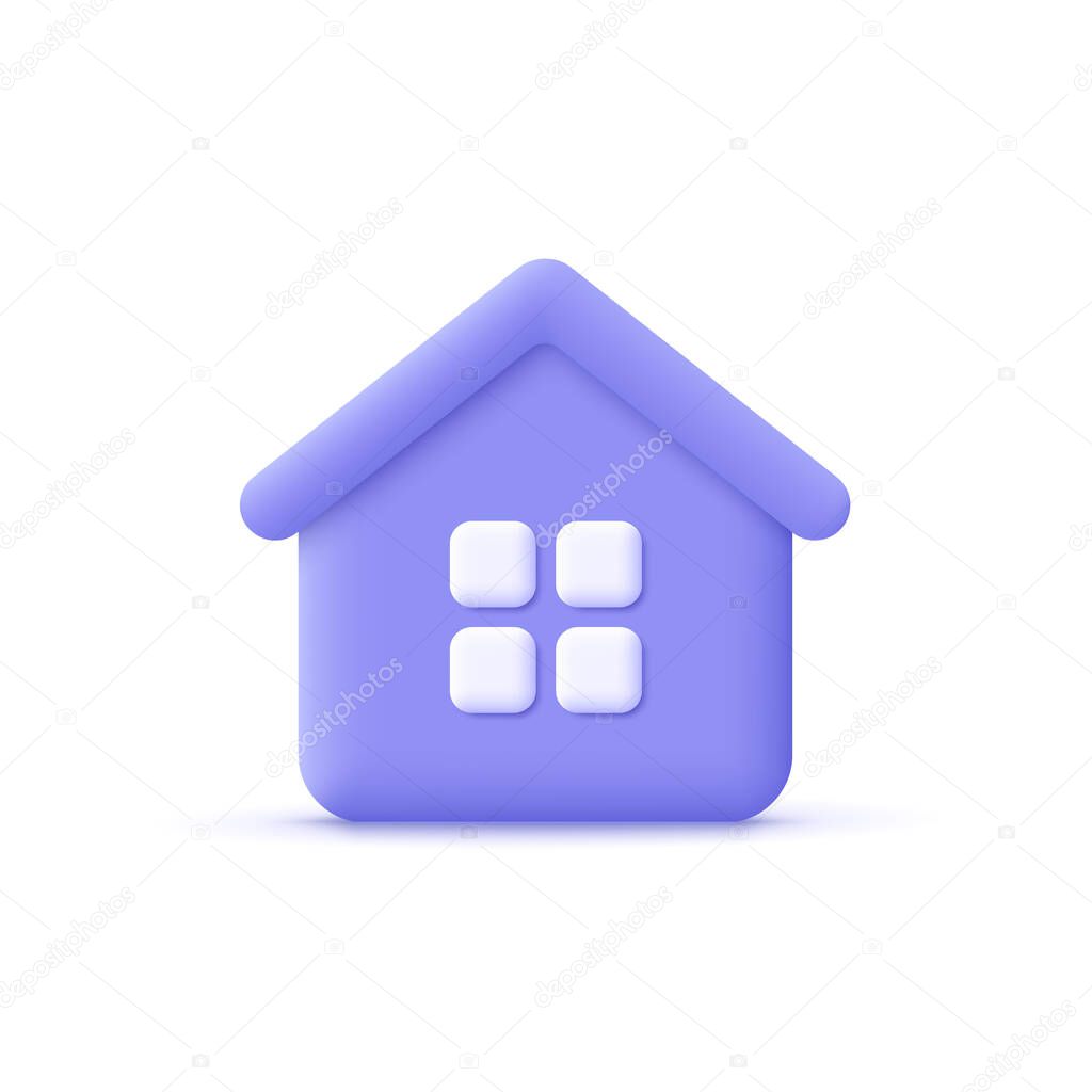 Minimal house symbol. Real estate, mortgage, loan concept. 3d vector icon. Cartoon minimal style.