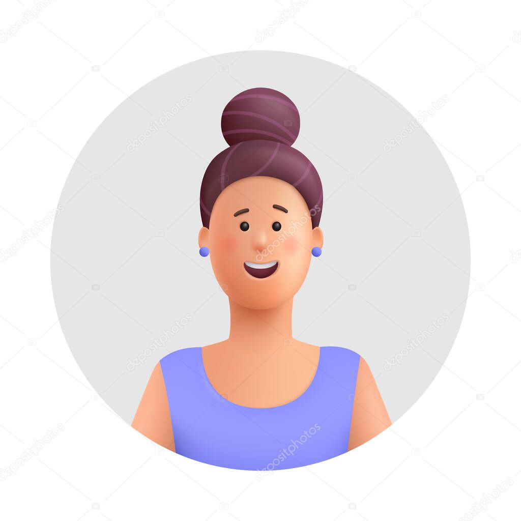 Young smiling woman Ann avatar. 3d vector people character illustration. Cartoon minimal style.