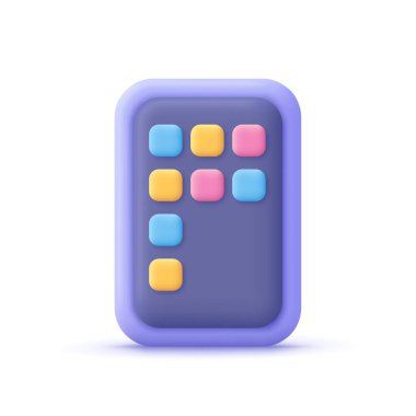 Uygulama düğmeleri olan mobil ya da akıllı telefon aygıtı. Mobil uygulama geliştirme, uygulama geliştirme, ui ve ux, web tasarımı. 3d vektör simgesi. Çizgi film biçimi.