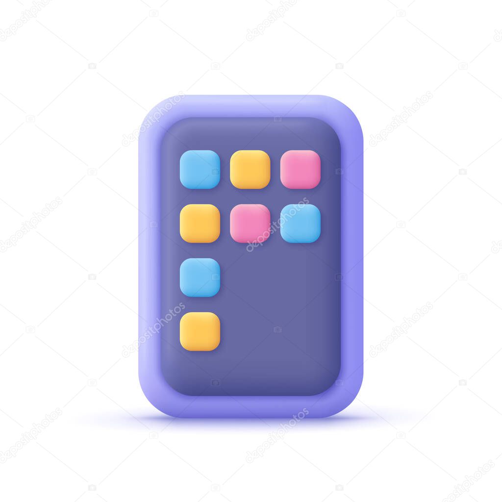 Mobile or smartphone device with application buttons.Mobile app development, application building, ui and ux, web design. 3d vector icon. Cartoon minimal style.