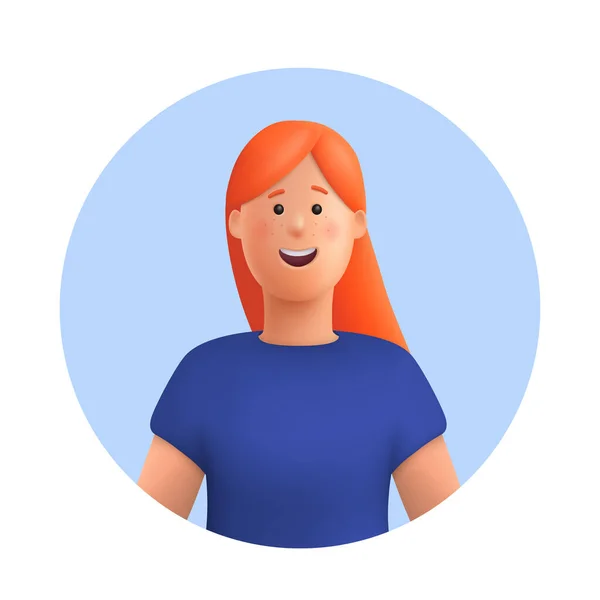 Genç, gülümseyen kadın Mia Avatar. 3d vektör insan karakter çizimi. Çizgi film biçimi.