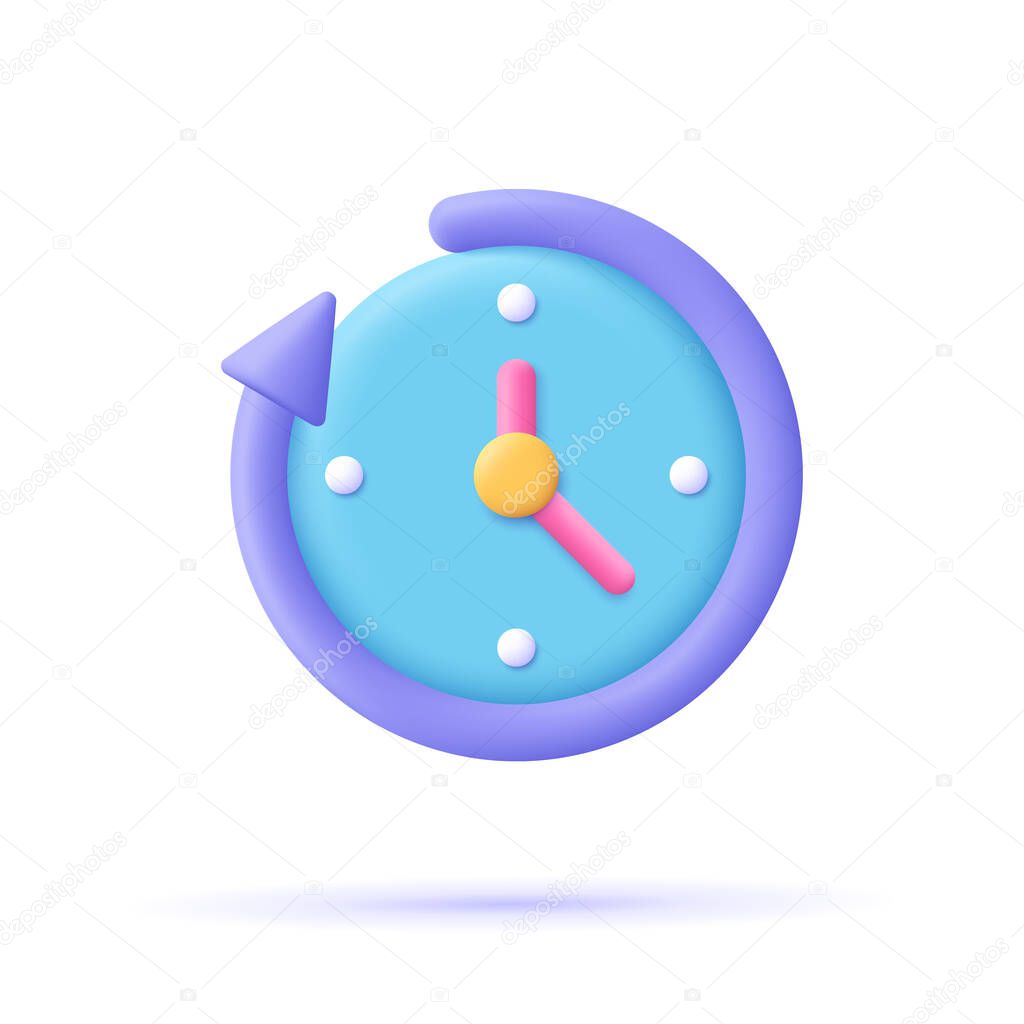 Round clock with arrow. Time keeping , measurement of time, time management and deadline, working hours concept. 3d vector icon. Cartoon minimal style.