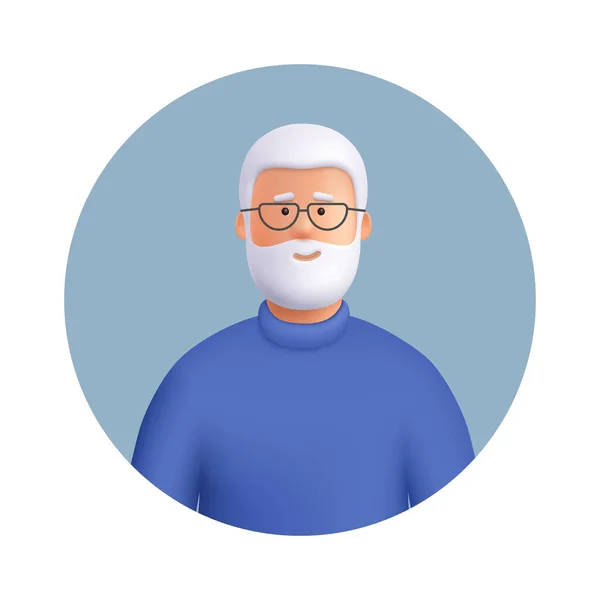 Kıdemli Avatar Sakallı Gri Saçlı Gülümseyen Yaşlı Bir Adam Vektör — Stok Vektör