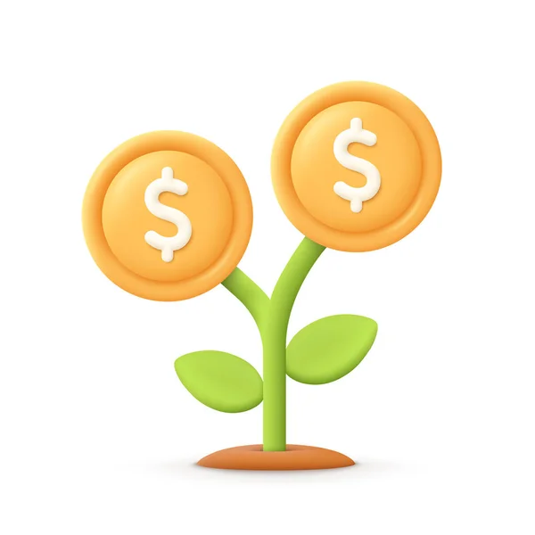 コインドルでお金の木の植物 ビジネスの利益投資 金融教育 ビジネス収入 ビジネス開発の概念 3Dベクトルアイコン 漫画のミニマルスタイル — ストックベクタ