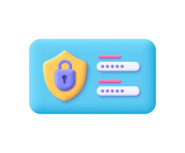 使用锁和密码登录表单页 安全验证 用户授权 网络安全概念 3D矢量图标 卡通简约风格 — 图库矢量图片