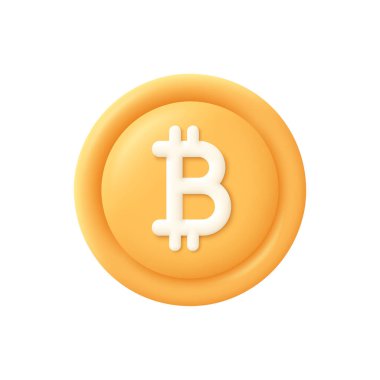 Altın Bitcoin para. Kripto para birimi, engelleme zinciri, finans ve yatırım konsepti. 3d vektör simgesi. Çizgi film biçimi.