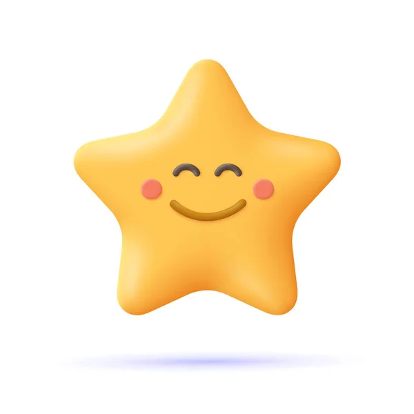 Gul Stjärna Glad Emoji Smiley Ansikte Emoticon Vektorikon Tecknad Minimal — Stock vektor