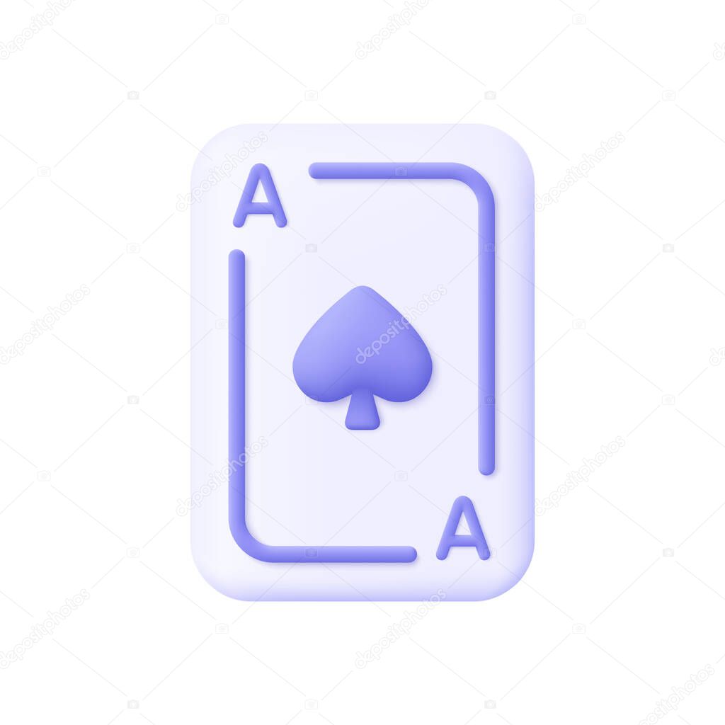 Ace of spades playing cards. Gambling, casino concept. 3d vector icon. Cartoon minimal style.