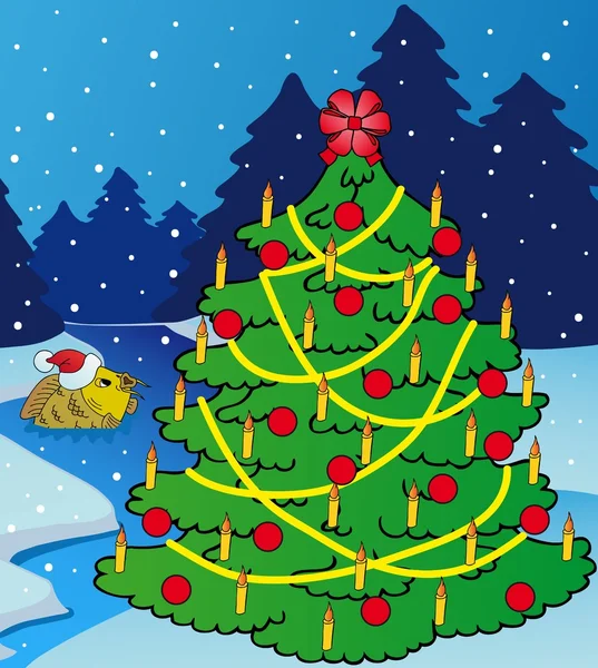 Paisagem com árvore de Natal — Vetor de Stock