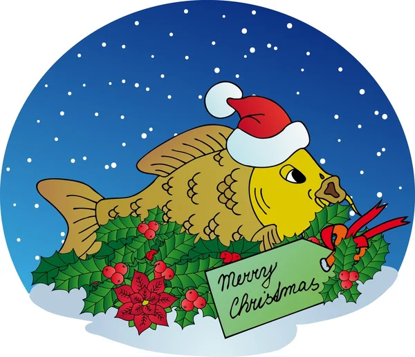 Xmas carp on snow background — Stock Vector