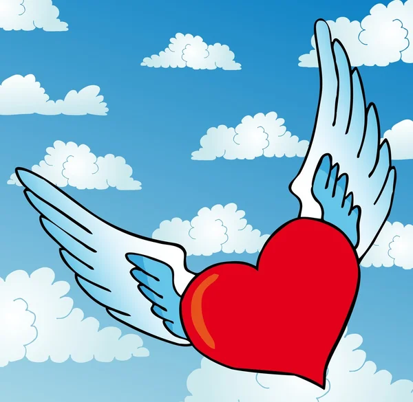 Coeur volant sur le ciel — Image vectorielle