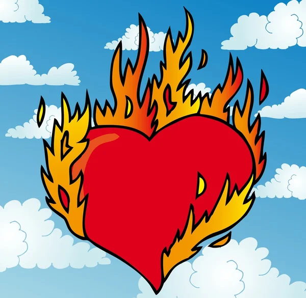 Corazón ardiente en el cielo — Vector de stock
