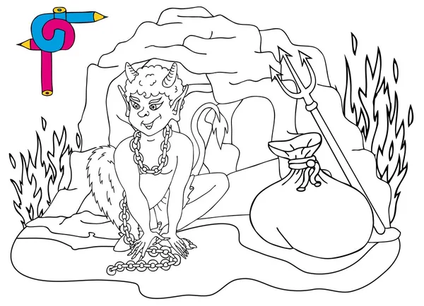 Coloriage image diables grotte — Image vectorielle