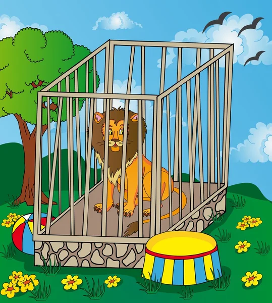 Lion in cage — Stock Vector