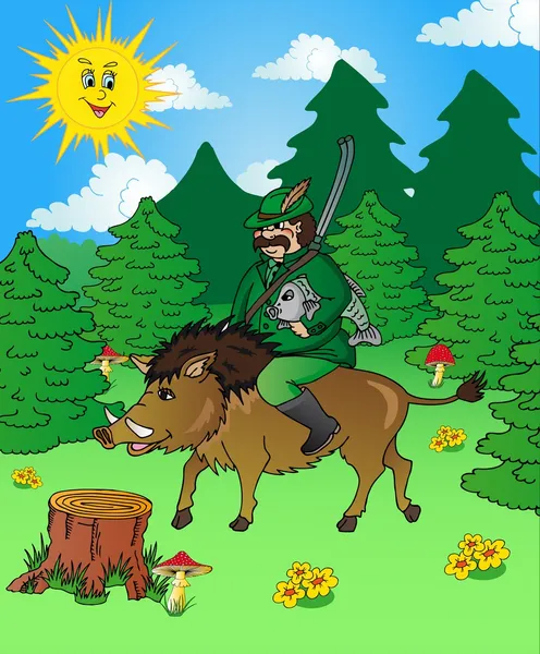 Jäger im Wald lizenzfreie Stockillustrationen